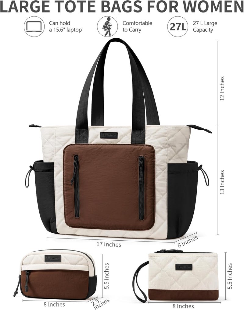 Bagstellar Puffer Tote Bag for Women, Lightweight Puffy Work Laptop Handbag Teacher Nurse Quilted School Daily Travel Gym Bag | Durable, with Zipper, 15.6" Laptop Sleeve, Large Tumbler Holder, Daily Carry On Bags, Comfy College Bags, Portable, Spacious - Image 2